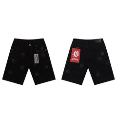 GODSPEED Denim shorts Denim All-Over Gothic Flower Graphic Oversized Streetwear Shorts