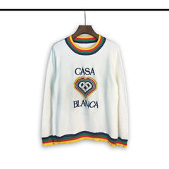 Casablanca knit sweater Rainbow Tipped‑Rib Heart Knit Front Motif