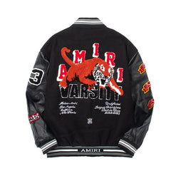 American-style baseball jacket Unisex Streetwear-Style Cardigan with Embroidered Tiger Motif