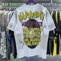 Harmony T Shirts Garment-washed short-sleeve top with rhinestone embellishment