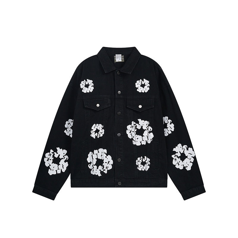 American-style baseball jacket American-style Denim Tears cotton flower denim jacket for men ¨C loose-fit, high-street trendy brand