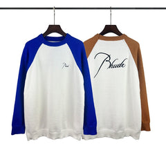 RHUDE knit sweater Vintage Raglan Panel Two‑Sided Calligraphy Graphic Knit