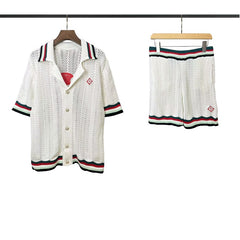 Casablanca knitted short-sleeved sweater Preppy Color‑Band Edge Vacation Knit Set