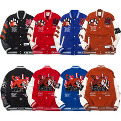 American-style baseball jacket Unisex Streetwear-Style Cardigan with Embroidered Tiger Motif