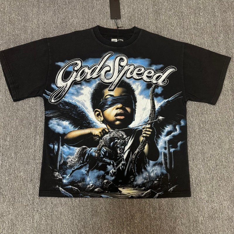 Godspeed T Shirts 100% pure cotton 260g fabric Streetwear fashion Rhinestone
