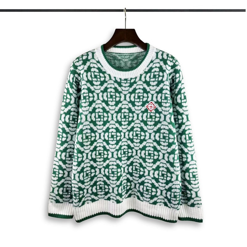Casablanca knit sweater Contrast Rib Cuff Vintage Ornamental Jacquard Knitwear
