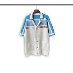 Casablanca knitted short-sleeved sweater Soft Fleece Horizontal‑Stripe Casual Outer Layer