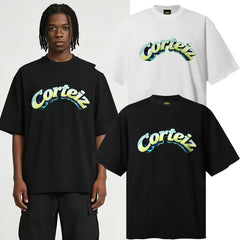 CORTEIZ T-shirt Y2K Metallic Gradient Arc Printed Oversized Streetwear Tee