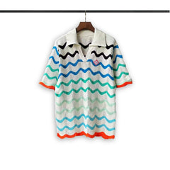 Casablanca knitted short-sleeved sweater Contrast Red‑Trim Chevron Knit Polo