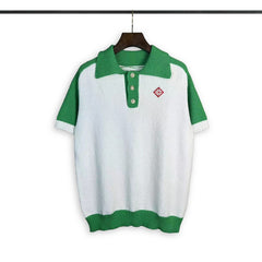 Casablanca knitted short-sleeved sweater Preppy Contrast Collar‑Cuff Knit Polo