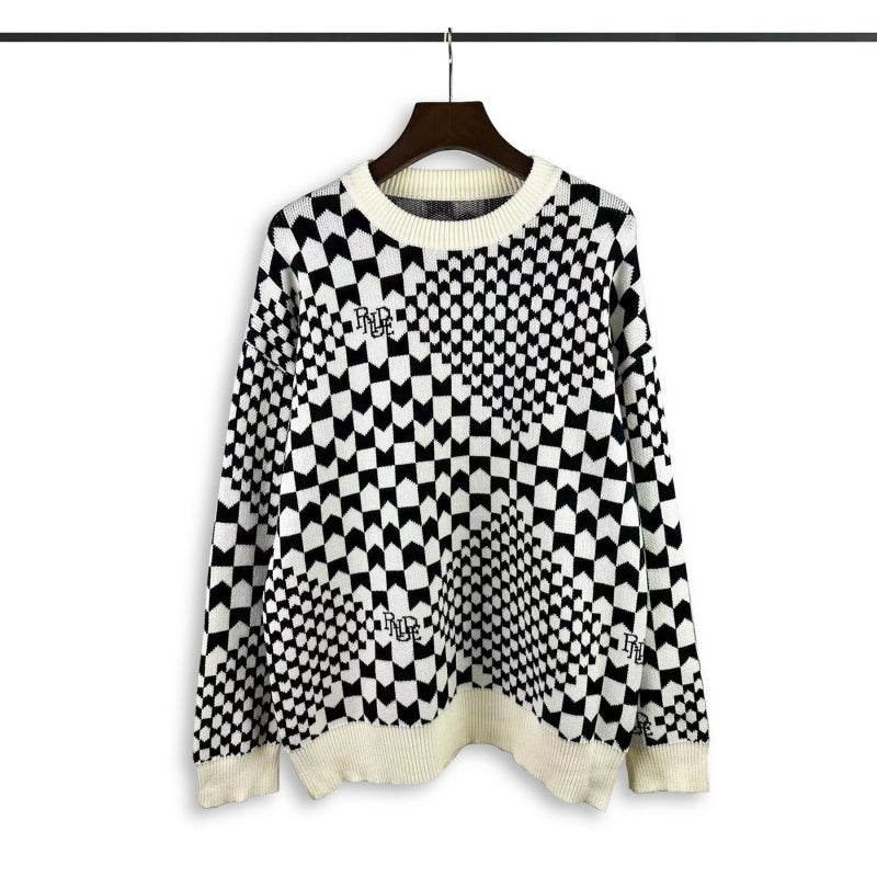 Casablanca knit sweater Distorted Racing Check Allover Print Casual Pullover