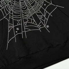 Sp5der hoodie Black hot-fix rhinestone texture Pure cotton high quality spring/summer