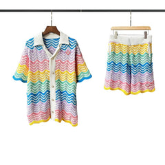 Casablanca knitted short-sleeved sweater Vibrant Zig‑Zag Pattern Knit Casual Suit