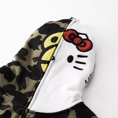 Bathing Shark print Hoodie Hello Kitty Camouflage Sweater Men
