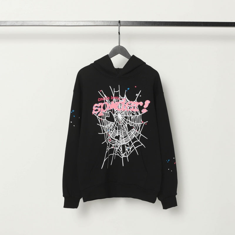 Sp5der hoodie Pink letter spiderweb Pure cotton high quality spring/summer