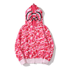Bathing Shark print Hoodie Shark Double Hood Men's and Women's Cardigan Zip Sweater