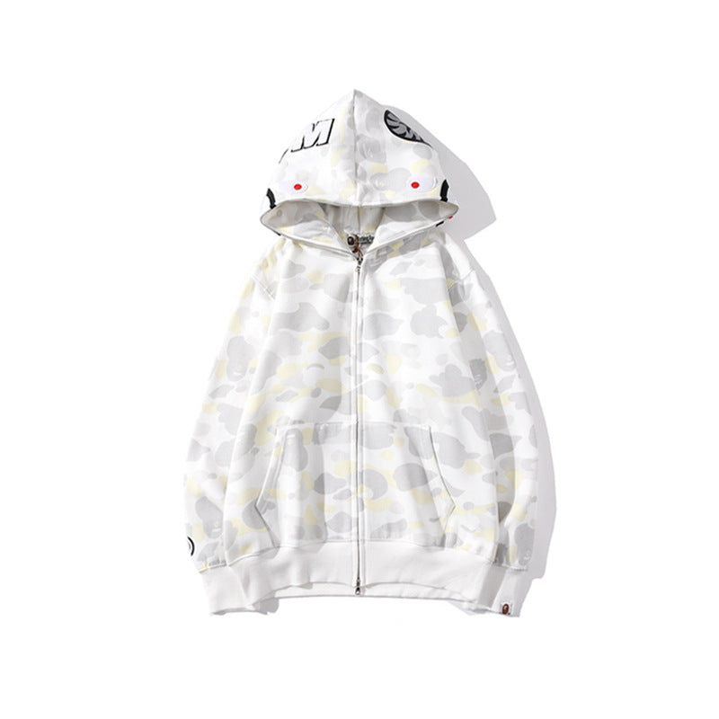 Bathing Shark print Hoodie camouflage luminous sweater men's autumn and winter cardigan