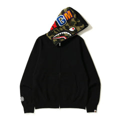 Bathing Shark print Autumn and Winter Men's Cotton Shark Head Camouflage Patchwork Hoodie Fleece Jacket
