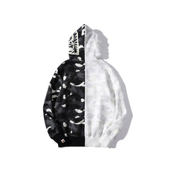 Bathing Shark print Hoodie shark head black and white luminous color matching sweater