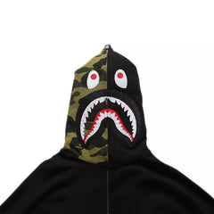 Bathing Shark print Hoodie Splicing Camouflage Sweater Male Shark Autumn