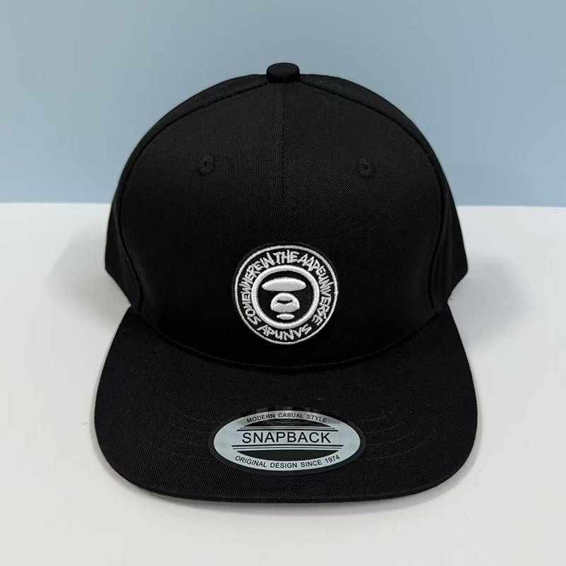 Bathing Shark print Hat Embroidered Round Label Baseball Cap Hard Top Street Hip Hop Flat Edge Cap