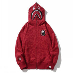 Bathing Shark print Hoodie Camouflage Shark Head Zipper