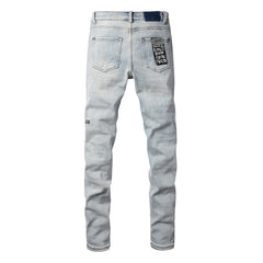 KSUBI Jeans Slim Fit Casual Stretch Ripped Jeans