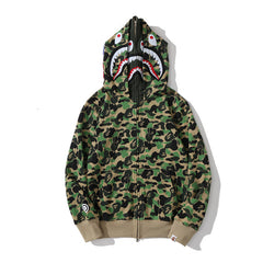 Bathing Shark print Hoodie Shark Double Hood Men's and Women's Cardigan Zip Sweater