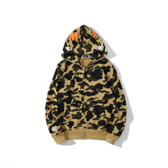 Bathing Shark print Hoodie Autumn and Winter Shark Head Terry Sweater Men's and Women's Casual Camouflage Thin Sweater Baggy Coat