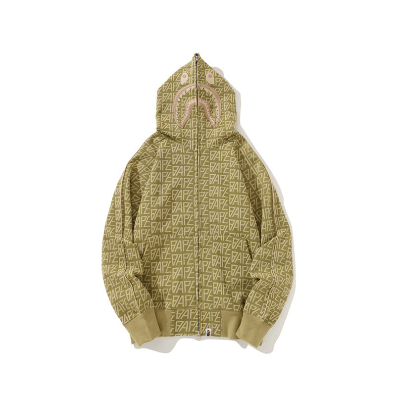 Bathing Shark print Hoodie Full Print Sweater Cardigan Zip Hooded