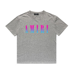 Amiri T Shirt Gradient Letter Flower Casual Hip Hop Short Sleeve T-shirt