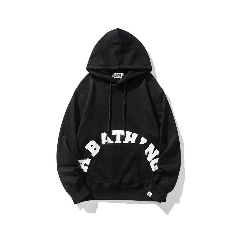 Bathing Shark print Hoodie Man Alphabet Print Solid Color Shark
