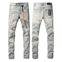 KSUBI Jeans Slim Fit Casual Stretch Ripped Jeans