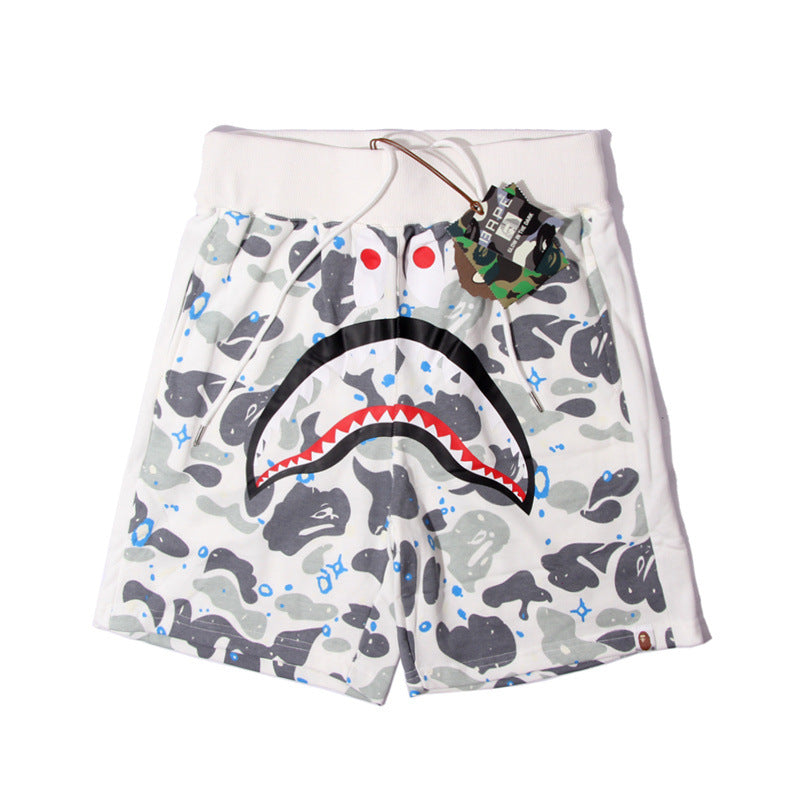 Bathing Shark print Shorts Camo luminous shark mouth shorts five-point pants straight beach pants