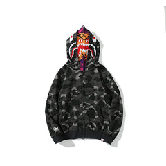 Bathing Shark print Hoodie Camouflage Shark Tiger Head Double Hat Sweater