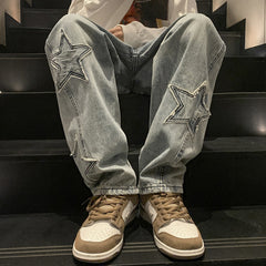 Men Jeans Straight-Leg Denim Trousers Autumn and Winter Loose