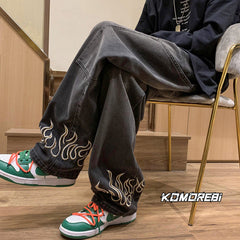 Men Jeans Men's Spring and Autumn Retro Distressed Straight Loose Casual Pants