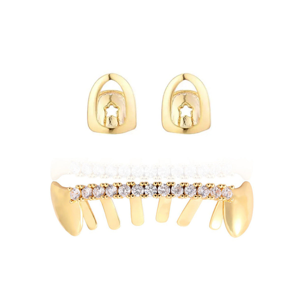 Grillz Hip-Hop Rock Hip Hop Zirconium Trim Braces TeethGrillz Real Gold Plated Braces