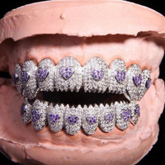 Grillz Hip-Hop Rock Hip-Hop Braces Love Diamond Jewelry Eight Teeth HIPHOP Copper Zirconium Full Diamond Braces Jewelry