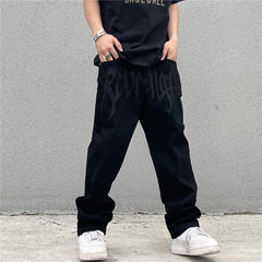 Men Jeans Black Jeans Men's and Women's Vintage Embroidered Straight Loose Jeans