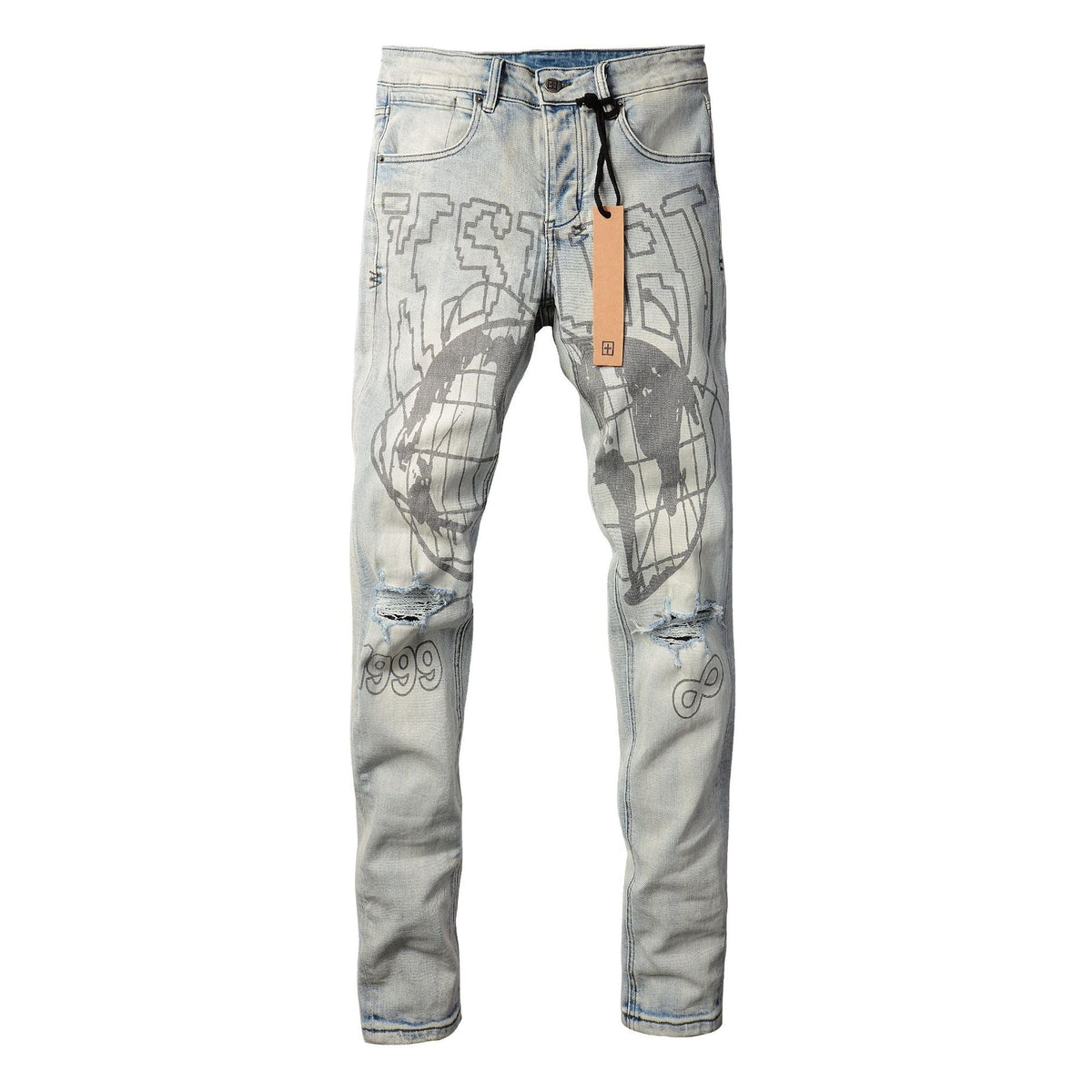 KSUBI Jeans Slim Fit Casual Stretch Ripped Jeans