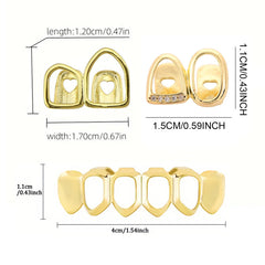 Grillz Hip-Hop Rock Hollow Double Hollow Bar Drill Triple Braces Daily Out Cool Glossy Gold Teeth Hip Hop Versatile Cross-border Accessories