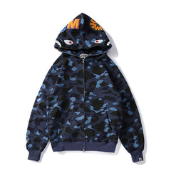 Bathing Shark print Autumn and Winter Men's and Women's Pure Cotton Shark Head 3D Camouflage Printing Brushed Hoody Hoodie