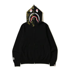 Bathing Shark print Hoodie Splicing Camouflage Sweater Cardigan Hooded