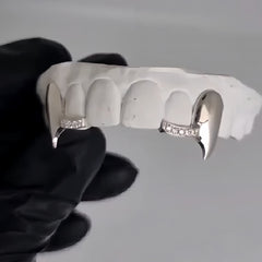 Grillz Hip-Hop Rock Symmetrical Fangs Zircon Braces Horizontal Bar Combination Personalized Dentures Men's Cross-Border Hip-Hop Accessories