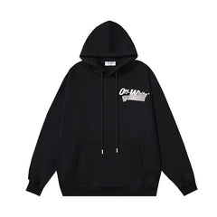 OW tape printed pattern pullover hooded sweater
