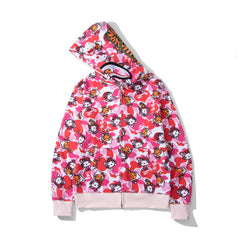 Bathing Shark print Hoodie Full Print Hello Kitty Cardigan Zipper