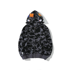 Bathing Shark print Hoodie Autumn and Winter Shark Head Terry Sweater Men's and Women's Casual Camouflage Thin Sweater Baggy Coat