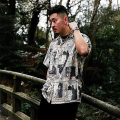 GUILTYPARTIES TIGER Shirts Sunshine and Rain Bound Ink Painting Araki Sutra Hawaiian Short Sleeve Shirt