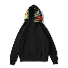 Bathing Shark print Autumn and Winter Men's Cotton Shark Head Camouflage Patchwork Hoodie Fleece Jacket